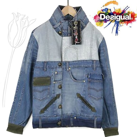DESIGUAL Women Jacket Sequined women Pattern Patched Denim Warmed - Picture 2 of 13